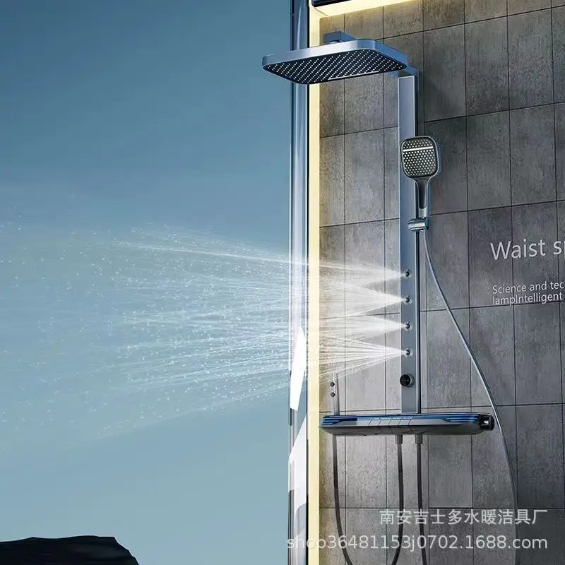 X9 waist spray gun gray constant temperature digital display shower head suit piano button booster bathroom shelf spray gun