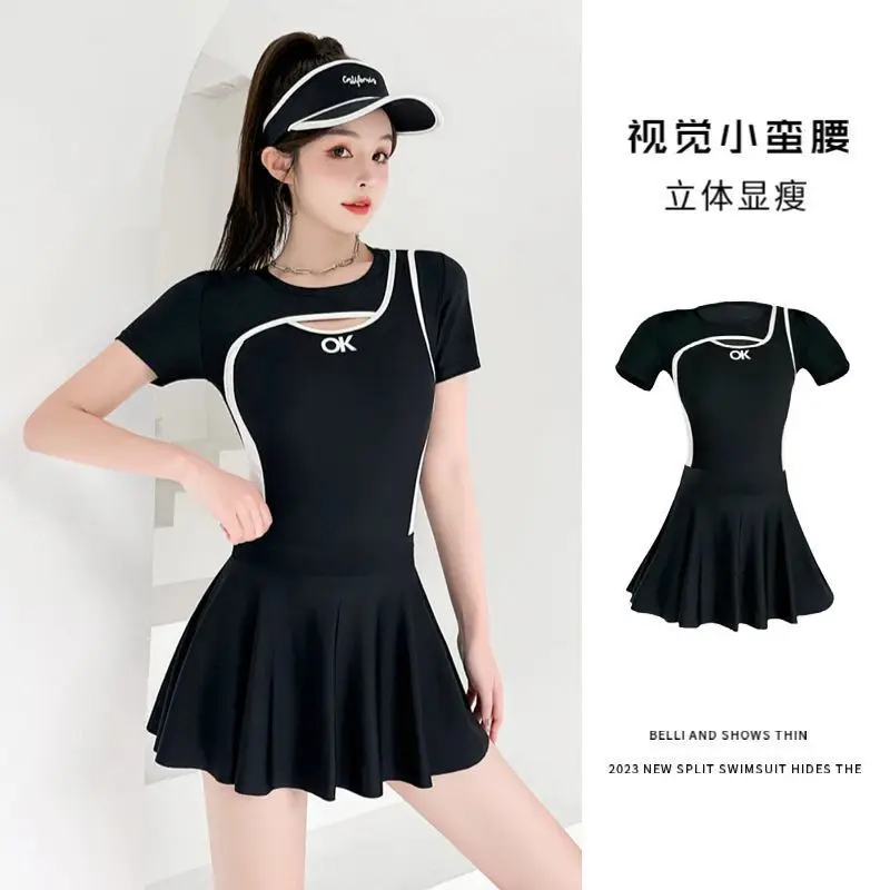 2025 New Swimsuit Women's Slimming One-Piece Conservative Plus Size Girl Belly Covering Hot Spring Swimwear