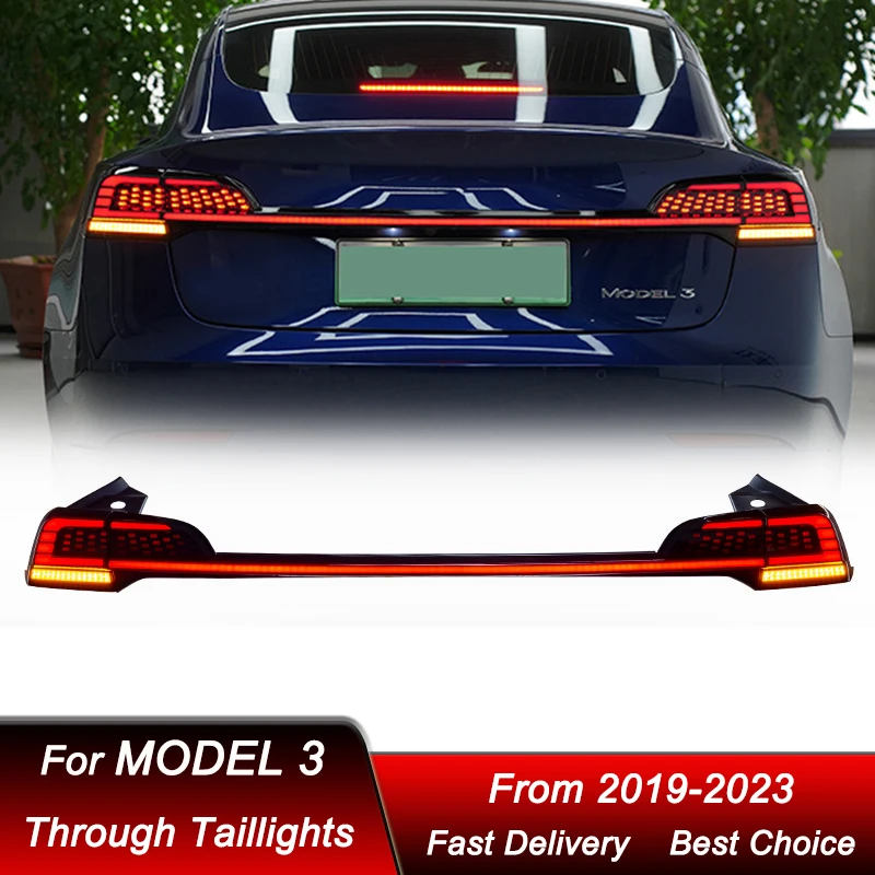 Car Taillights for Tesla Model 3 2019-2022 Rear Lamp LED DRL Dynamic Turn Signal Fog Brake Reverse Parking Bumper Lamp Assembly