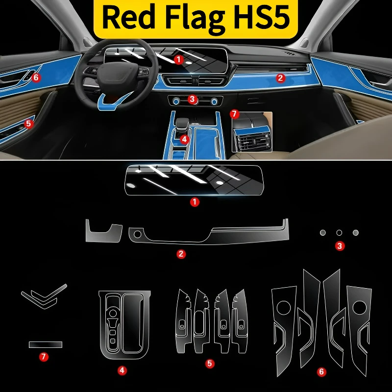 

For Red Flag HS5 25 interior protection Dashboard Multimedia GPS Navigation Transparent Scratch-Resistant Film Modification