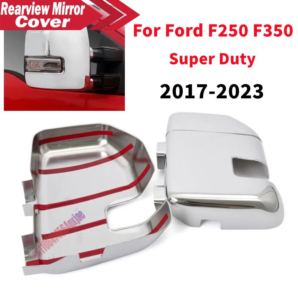 For Ford Super Duty F250 F350 2017-2023 ABS Car Rearview Side Mirror Cover Wing Cap Exterior Door Housing Trim Adhesive Sticker