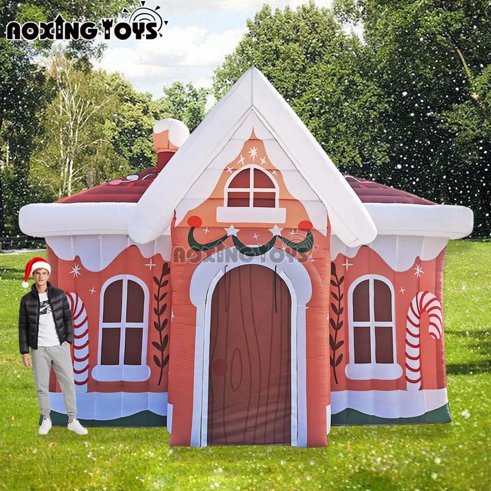 Giant Inflatable Christmas Candy House 5x4M Santa party Tent with Blower for Festival Advertising Decoration Events
