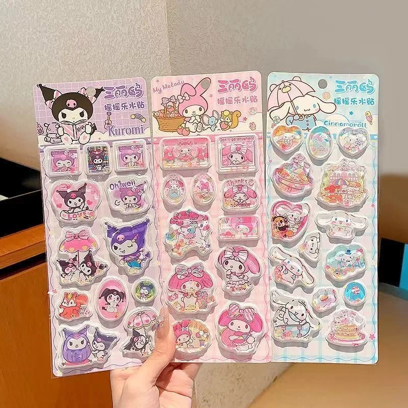 لطيف الكرتون مرحبا كيتي بلدي ميلودي كورومي 3d هزة المياه ملصقات الرمال المتحركة ملصقات Kawaii فلاش هز ملصقات هدية عيد