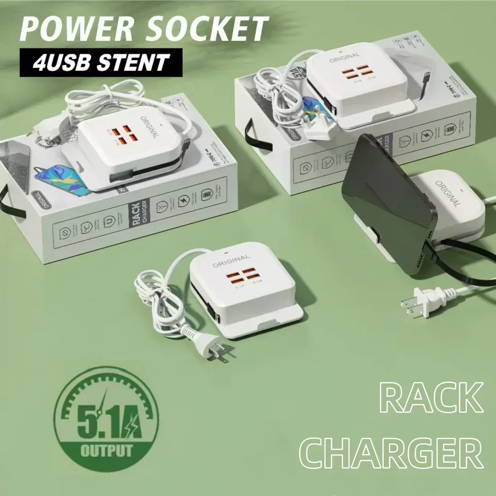 USB قطاع الطاقة شاحن الهاتف المحمول 4 منافذ شحن سريع مع كابل نوع C مقبس شحن سريع آيفون 15 Xiaomi سامسونج #4