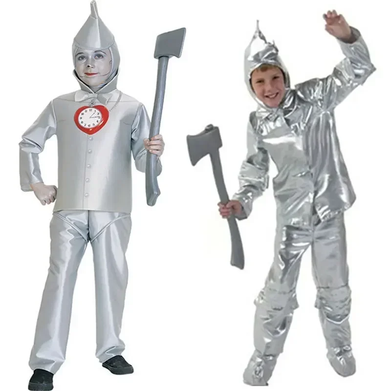 Kids Child Wizard of Oz Tin Man Cosplay Costumes for Boys Halloween Purim Carnival Party Mardi Gras Costume