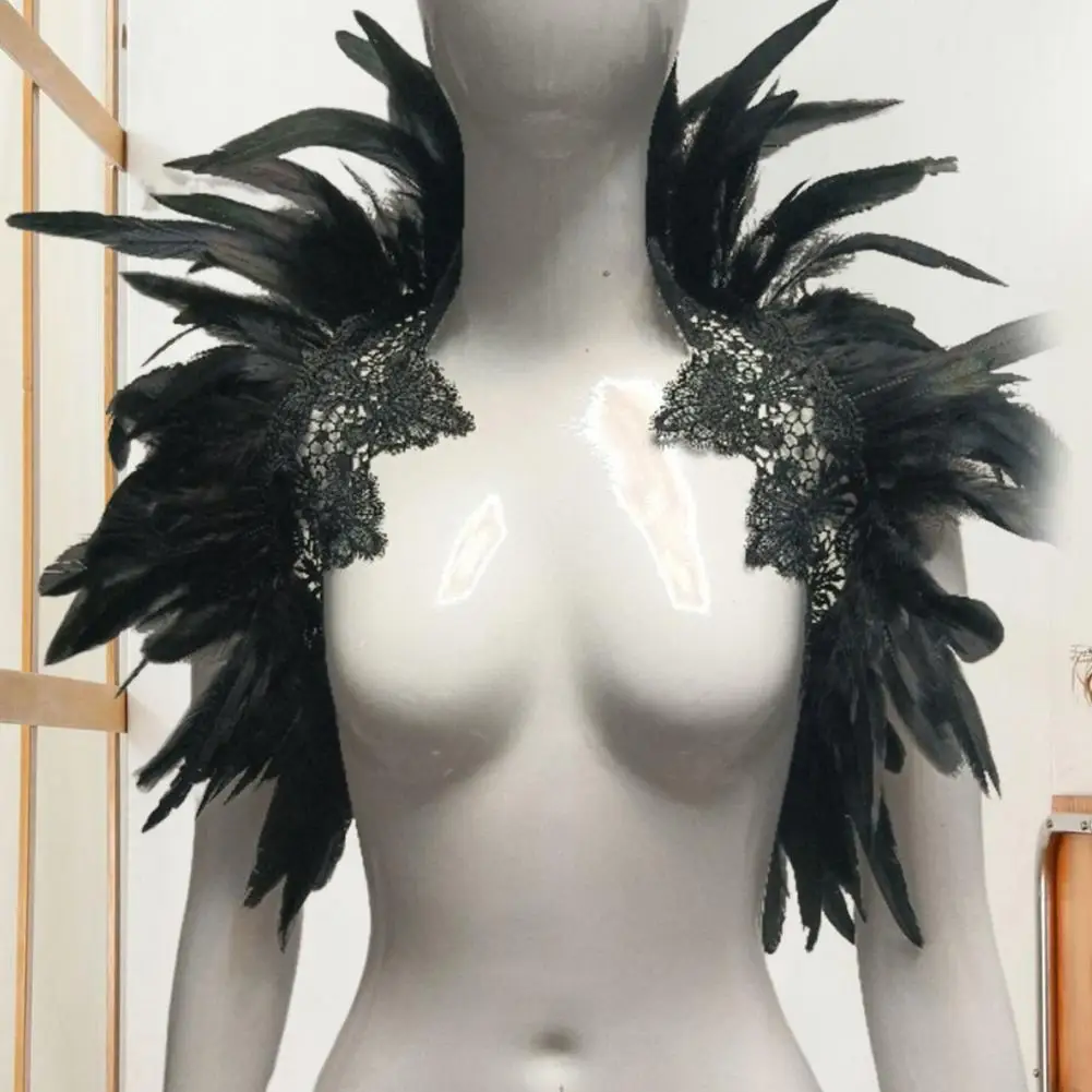 Scialle di piume di Halloween gotico nero Coprispalle da donna Colletto finto Spalla avvolgente Mantello Festa Cosplay Performance Carnevale Mantello di piume