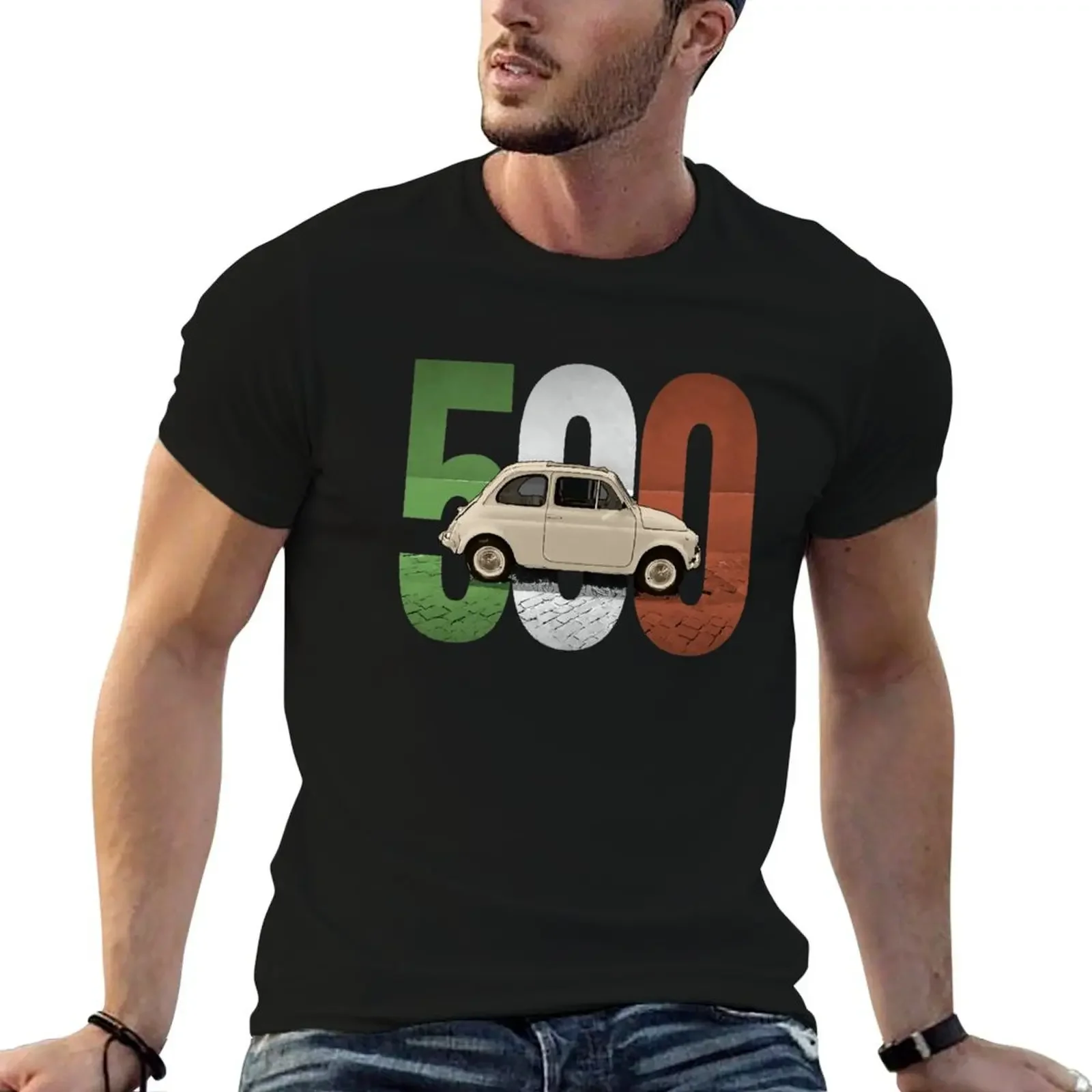 

The Classic Fiat 500 on Black T-Shirt custom t shirt man clothes anime stuff t shirts for men pack