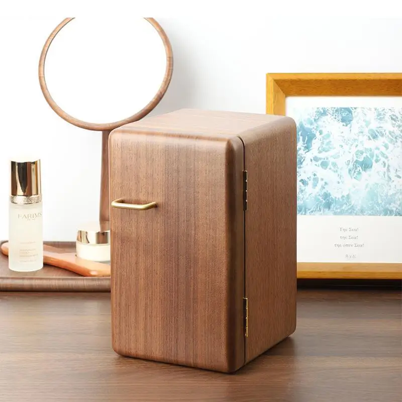 Walnut Jewelry Box 5-layer Wooden Storage Refrigerator-shaped Drawer Organizer Brass Handle Tray