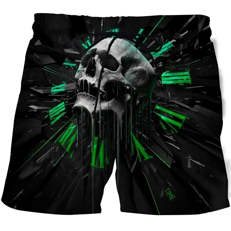 Cool Skeleton Graphic Swim Trunk For Men Flower Skull 3D Printed Short Pants Summer Loose Harajuku Sport Street Board Shorts
