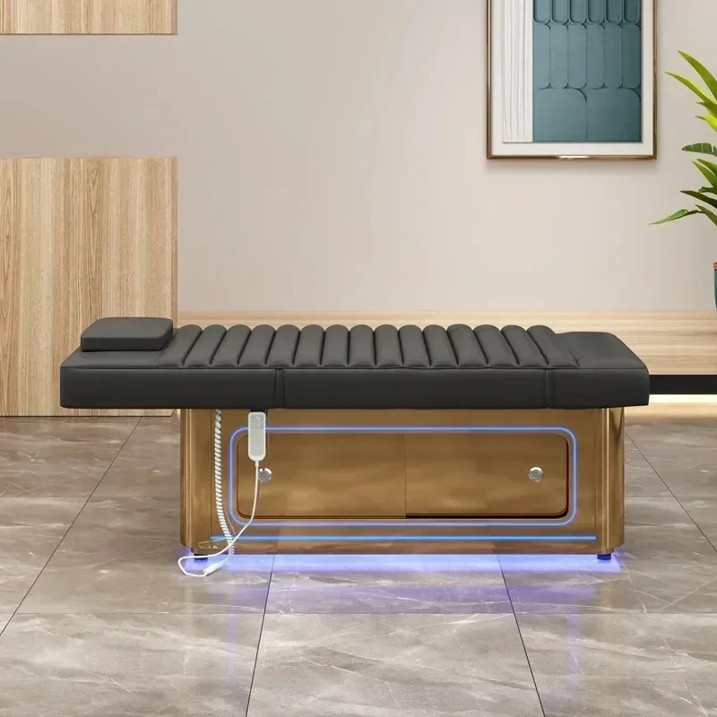 

Gold Stainless Steel Spa Pedicure Chair Multifunction Beauty Salon Electric Facial Bed Black with Foot Manicure Soaking Chair