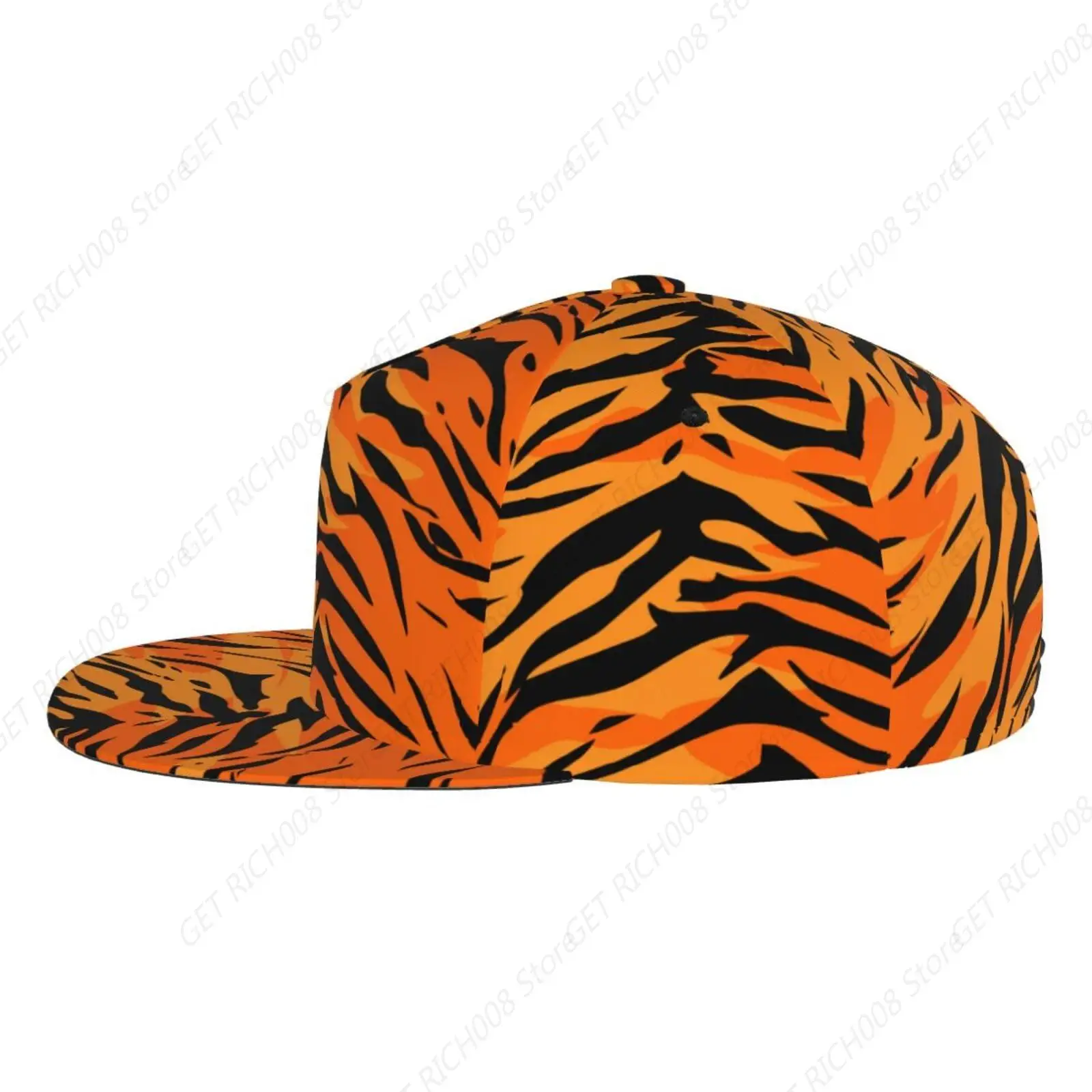 Tiger Stripe Animal Print Women Men Snapback Flat Bill Brim Cap Cool Hip Hop Hat Breathable Adjustable Baseball Cap For Outdoor image 3