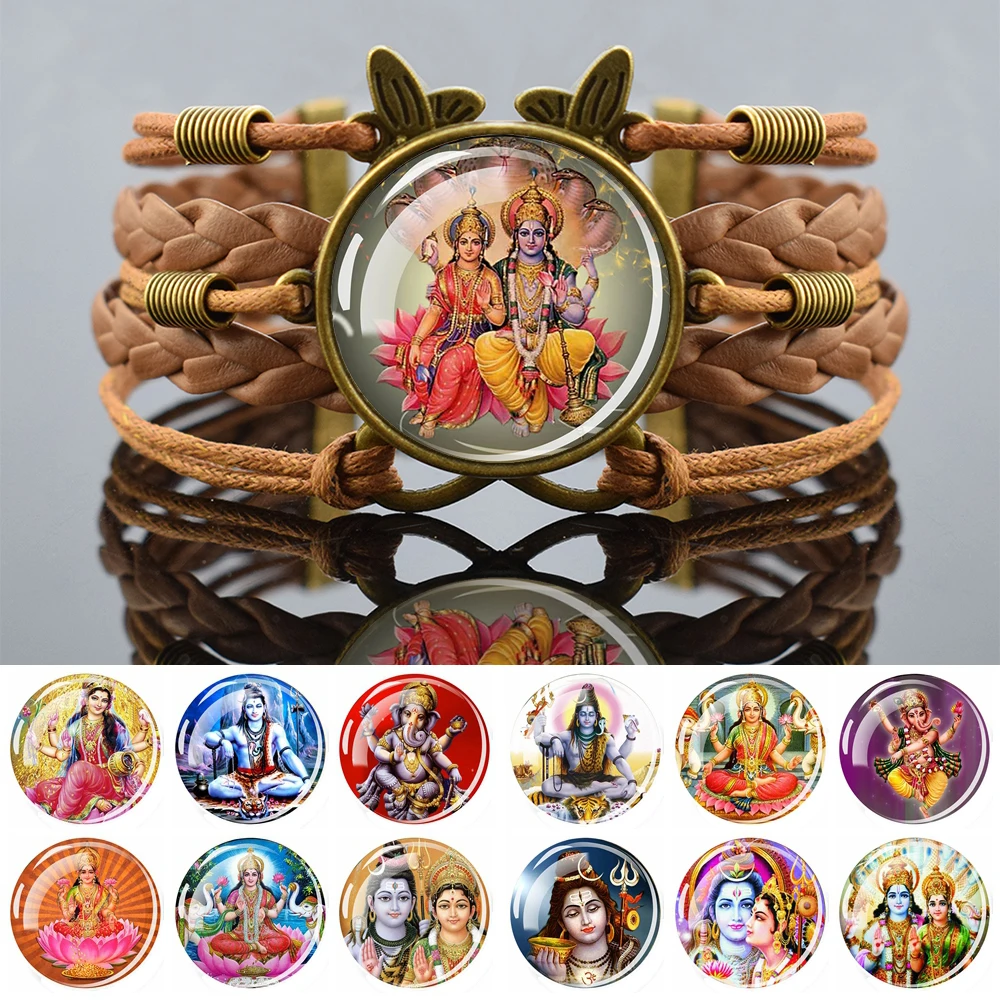 Hinduism Bracelet Ganesha Goddess Kashmi Wealth Vishnu Shiva Amulet Charms Bracelet Women Glass Cabochon Indian Buddhism Jewelry