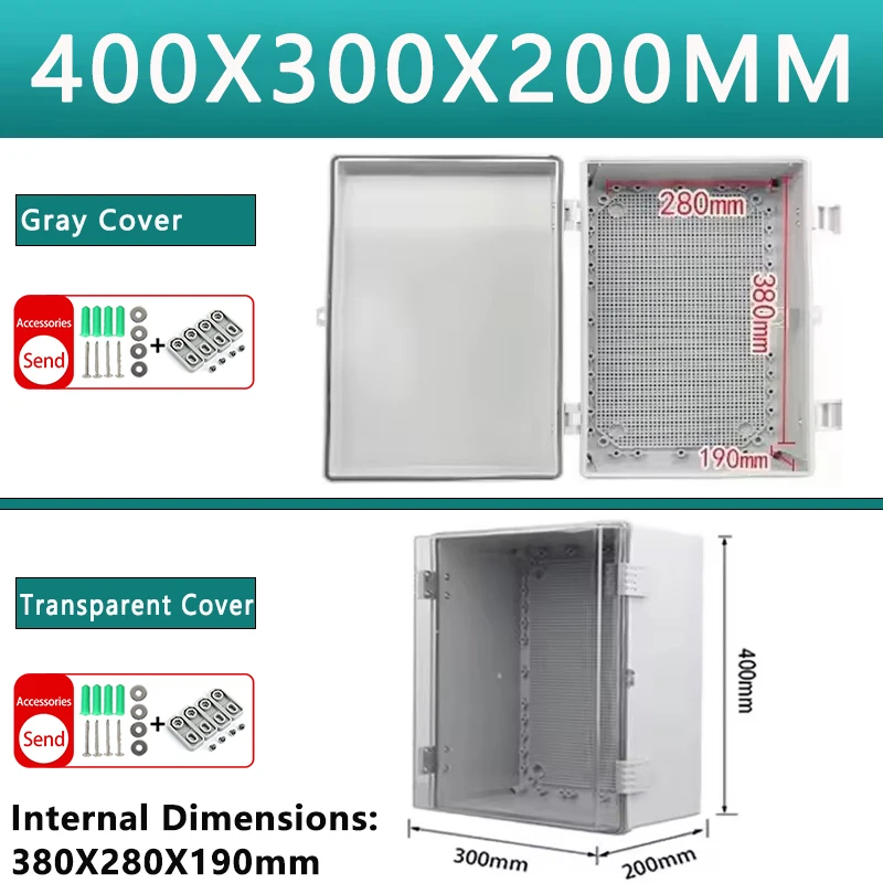 

400x300x200mm IP66 Waterproof Plastic Junction Box ABS Outdoor Electronic Instrument Project Distribution Box Wire Enclosure