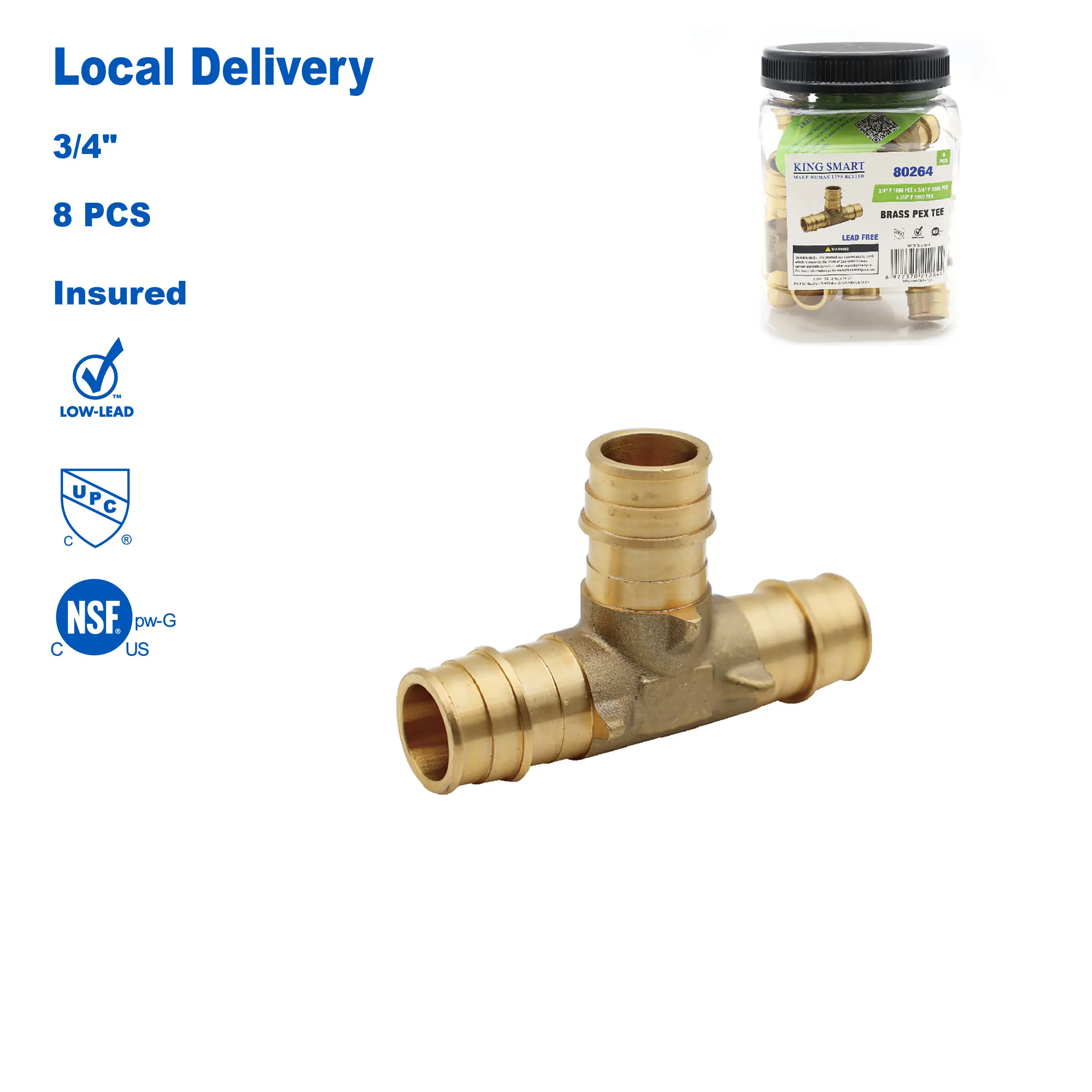 

KING SMART 3/4" F1960/PEX A Expansion PEX Tee; 8Pcs/Case; Lead Free Brass; 80264