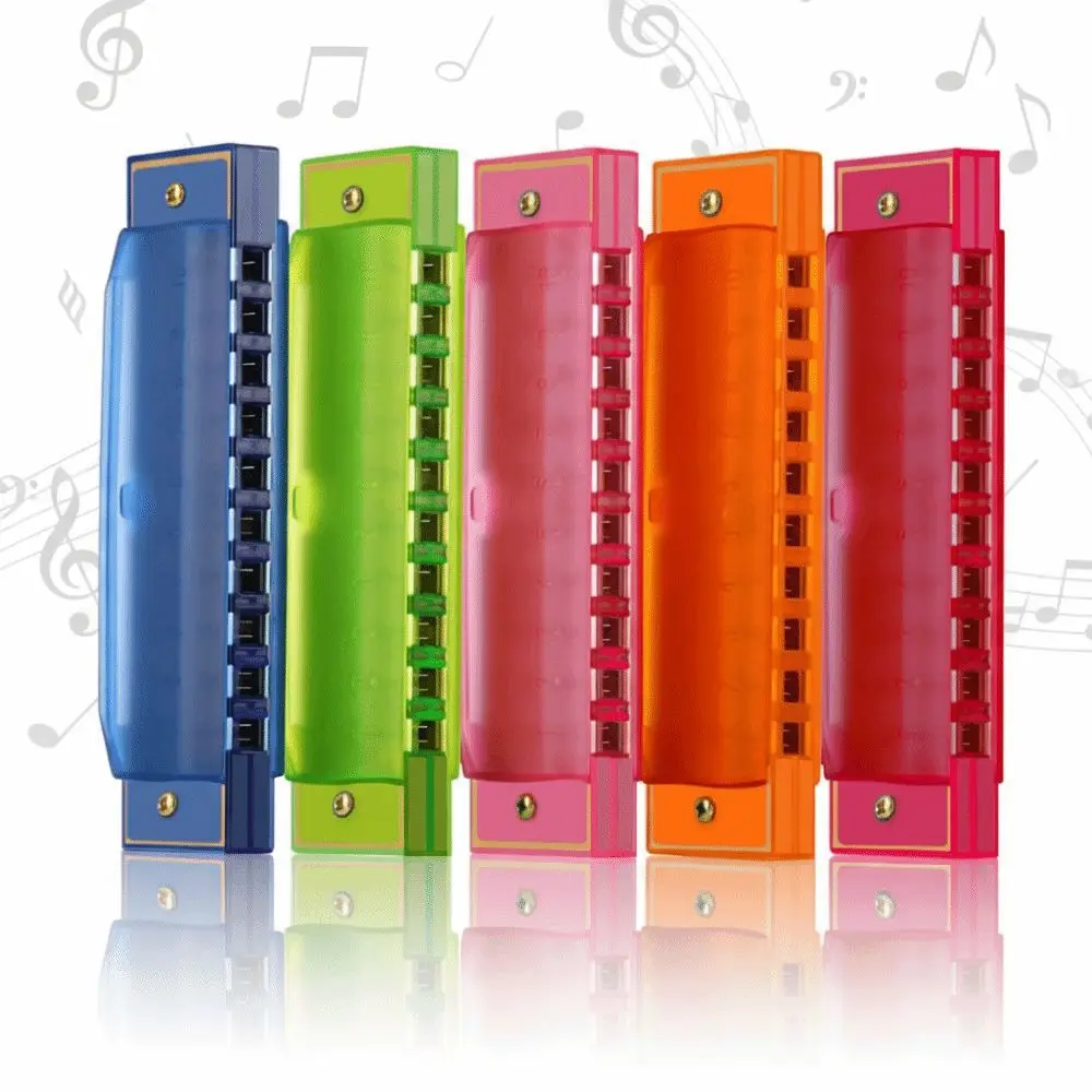 Clear Tuning 10 Hole Harmonica Translucent Bright Color Mouth Organ Durable with Storage Case Blues Harmonica Young Learners