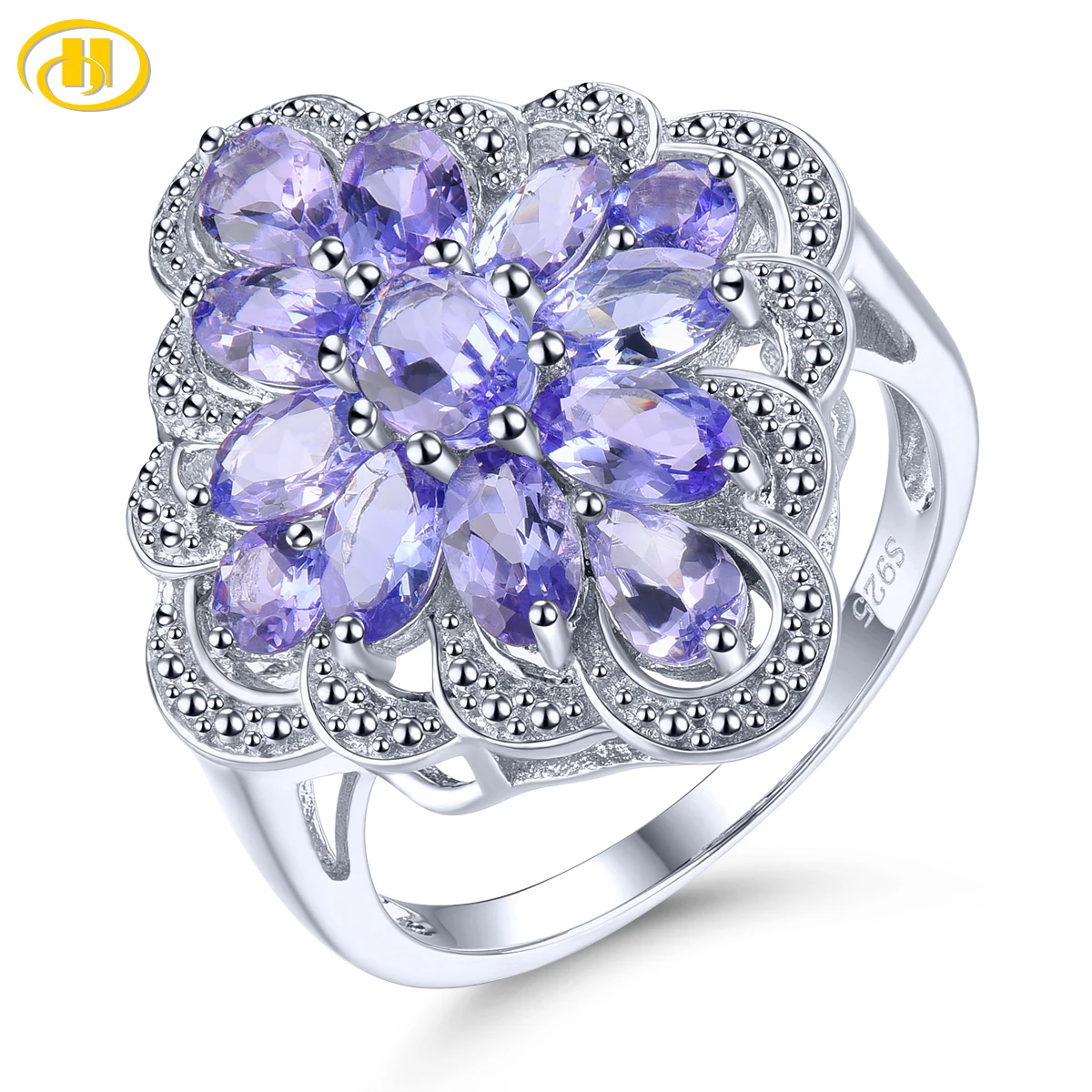 

Natural Genuine Tanzanite Solid Silver Rings 2.8 Carats Romantic Gemstone Fine Jewelry S925 Women Favorite Anniversary Gifts