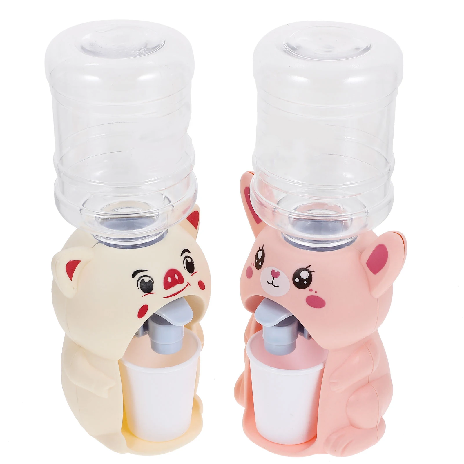 

2pcs Mini Water Dispenser Kids Toys Electric Fountain Simulation Plastic Cute Baby Animals Drinking Fun Home Scene Toy