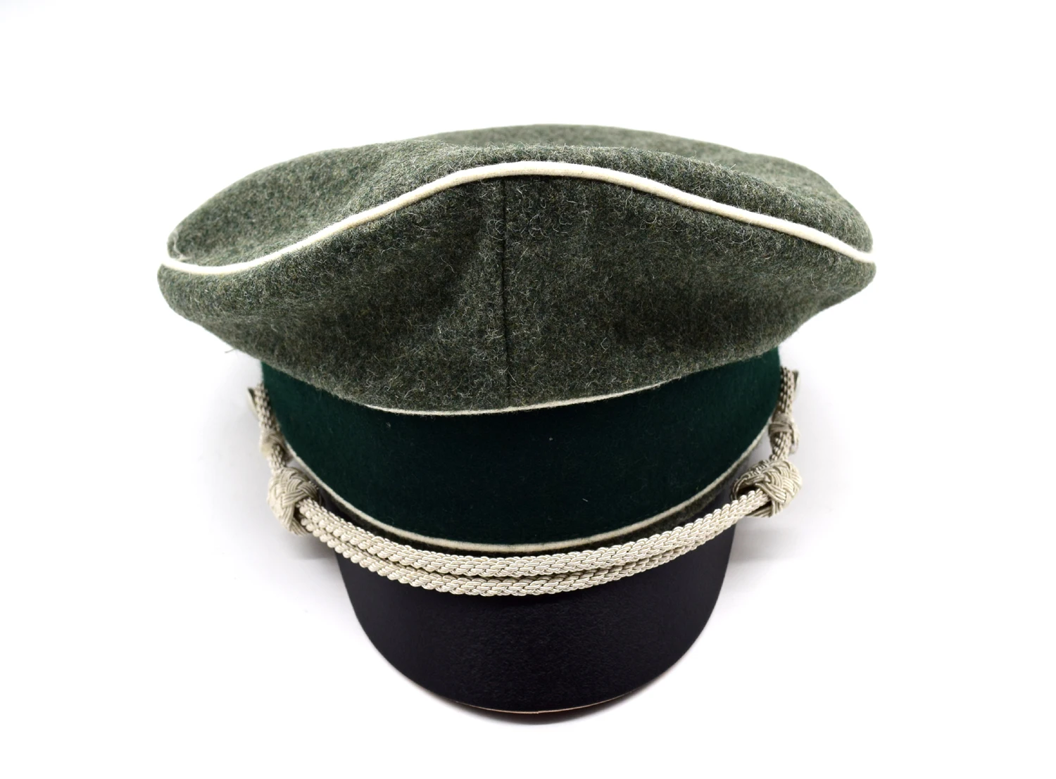 Cosplay German Crusher Visor Woolen Hat W Silver Chin Cord Green Hat Wall Hat Sweat Ring W Leather