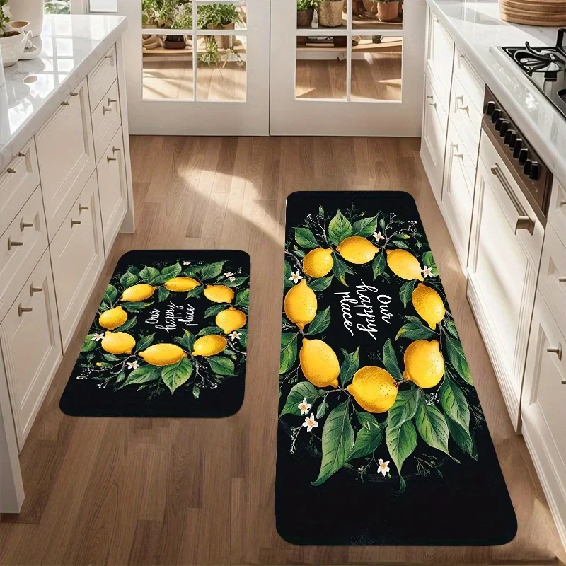 Lemon Print Kitchen Carpets Mats, Entrance Doormats, Laundry Room Mats, Bathroom Entry Rugs for Spring And Summer Home Decor