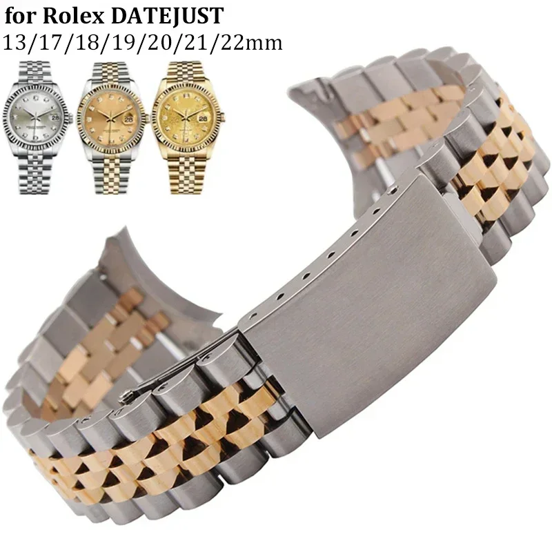 Cinturino in acciaio inossidabile per cinturino Rolex DATEJUST Bracciale in metallo con estremità curva 13mm 17 18mm 19mm 20mm 21mm 22mm Accessori da uomo