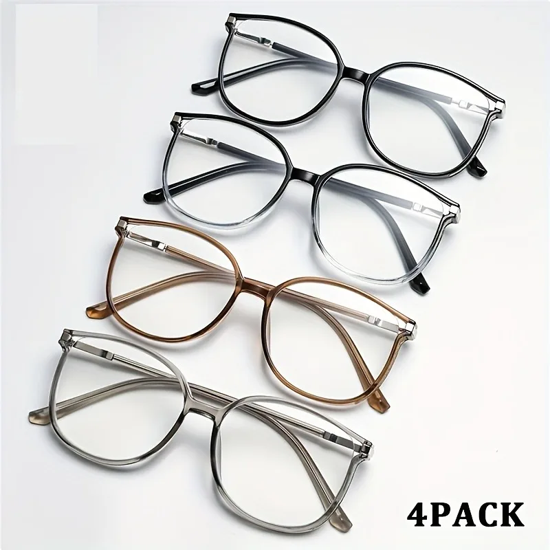 

4 Pairs of Retro Square Presbyopia Glasses for Both Men and Women+1.00 To+4.00 Degree High-definition Lens Trendy Glasses