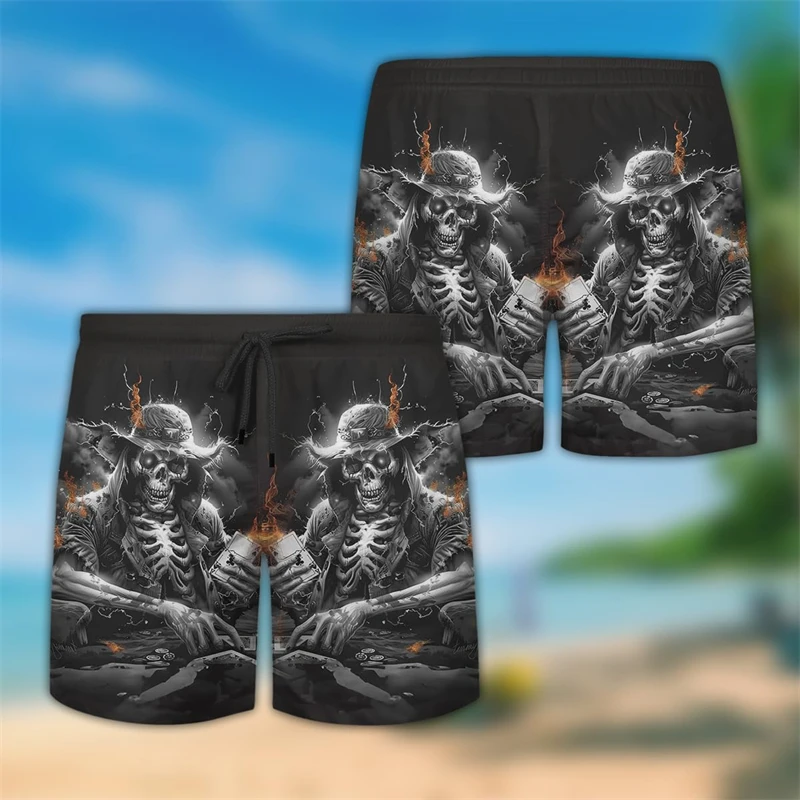 Las Vegas Skull Poker 3D Printed Bermudas Casual Hawaiian Short Pants For Men Clothes Casino Club Beach Shorts Gambling Trunks