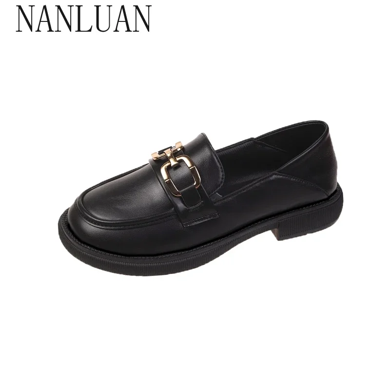 

2024 Boutique Woman Pumps Cute Black Loafers Low Heel Elegant Shoes for Women Normal Leather Casual Social Premium Fashion Offer