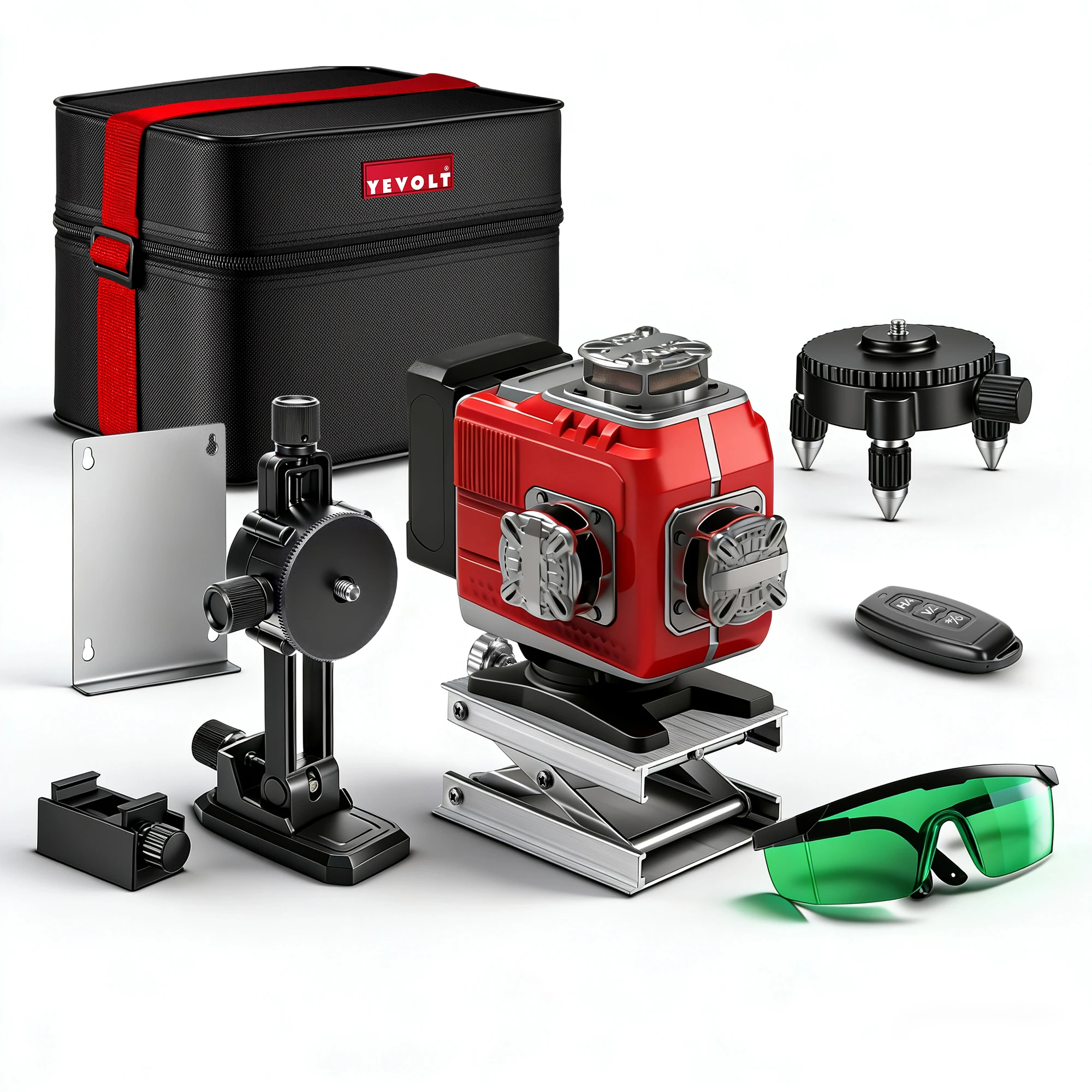 Nivel láser YEVOLT de 16 líneas (selección de haz rojo o verde) 360 ° Autonivelante antiinterferencias crujiente de rango completo con ajuste fino