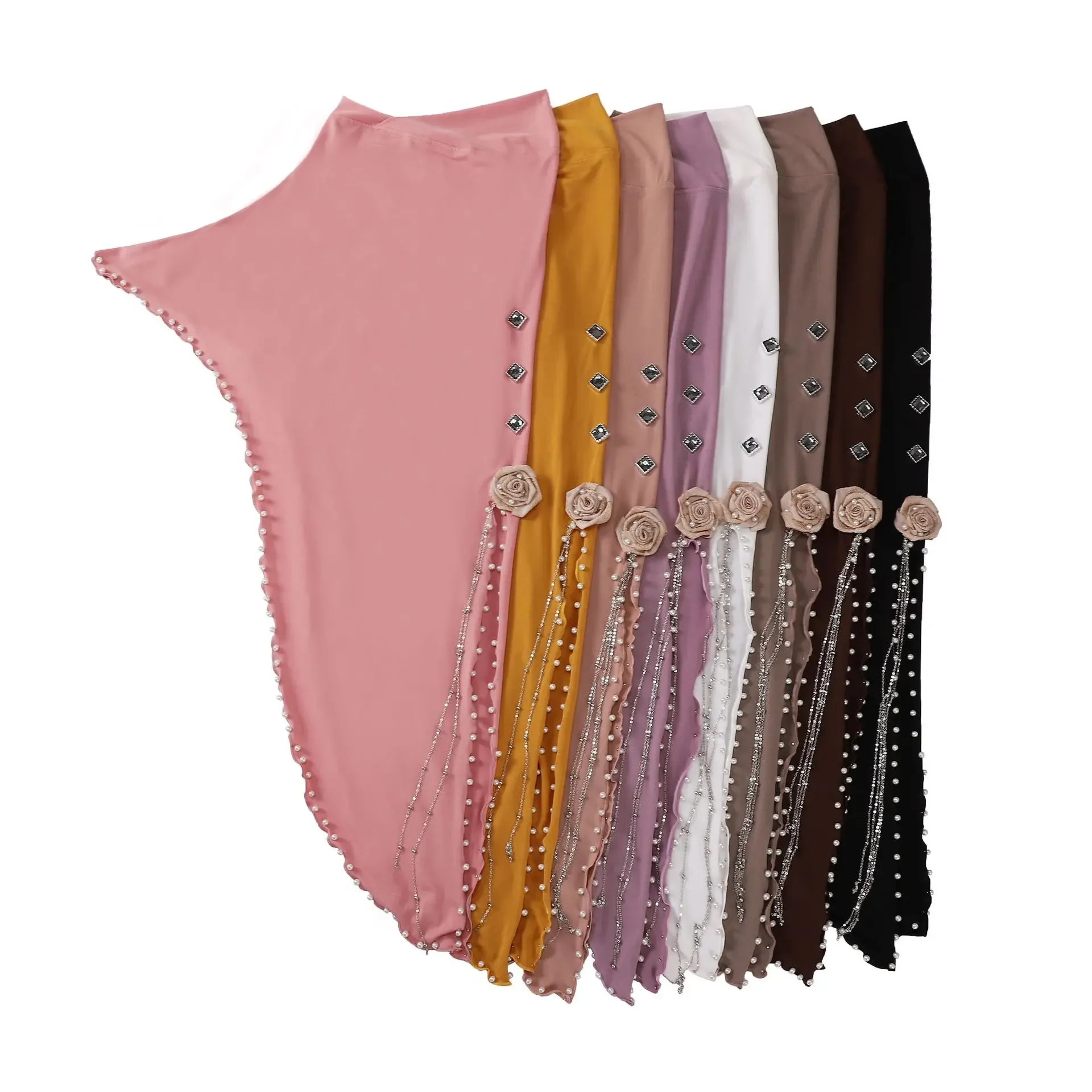 Flower Beading Amira Muslim Hijab Women Islam Headscarf Turban Pull On Ready Made To Wear Instant Head Wrap Niqab Nikab Khimar