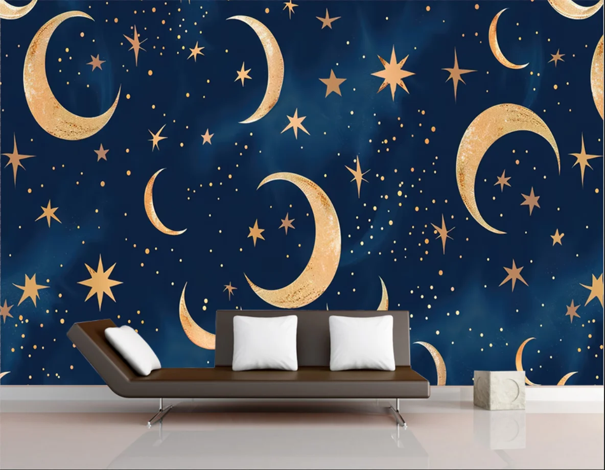 

Фреска индивидуального размера, мультяшная луна, звезда, белое облако, обои, интерьер детского сада, фон, украшение звездного неба, обои