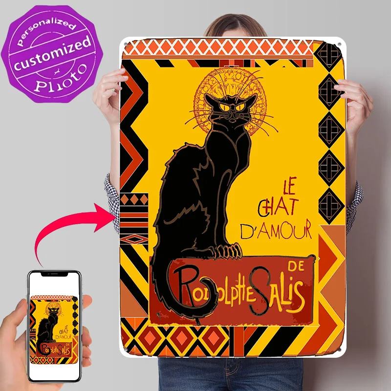 Póster Le Chat Noir DAmour, Letreros Metálicos Retro Impresos en 3D, Decoración de Pared Personalizada, Regalo para Decoración de Interiores de Sala de Estar