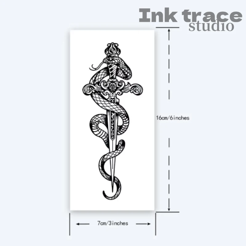 Snake and Holy Sword temporary tattoo stickers, magic tattoos, herbal juice tattoos, lasting 1-2 weeks, realistic fake tattoos
