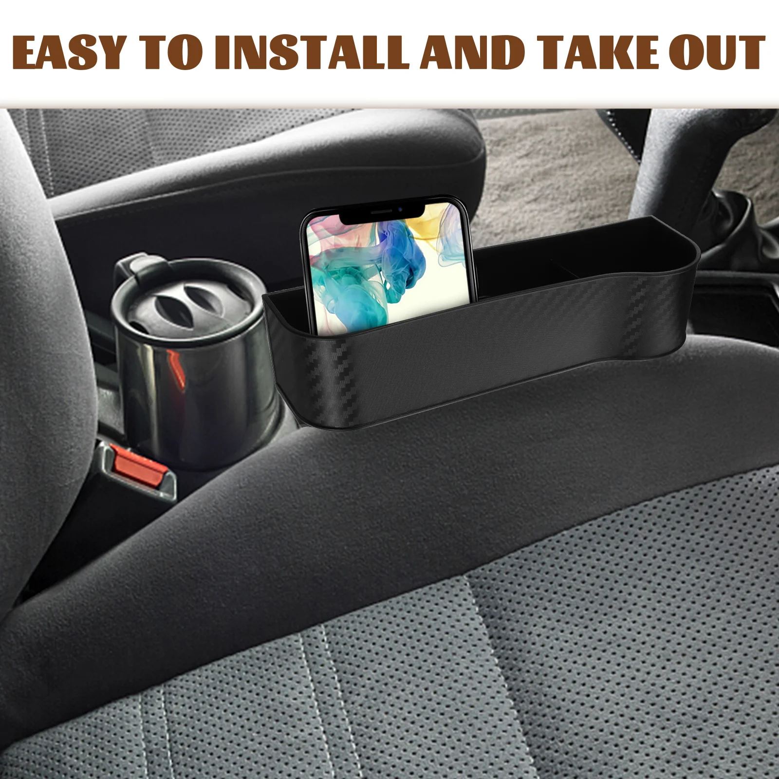 

2 pcs Car Seat Organizer Set with Cup Holder Black Front Gap Storage Box for Seats Extra Space Saving Easy Installation