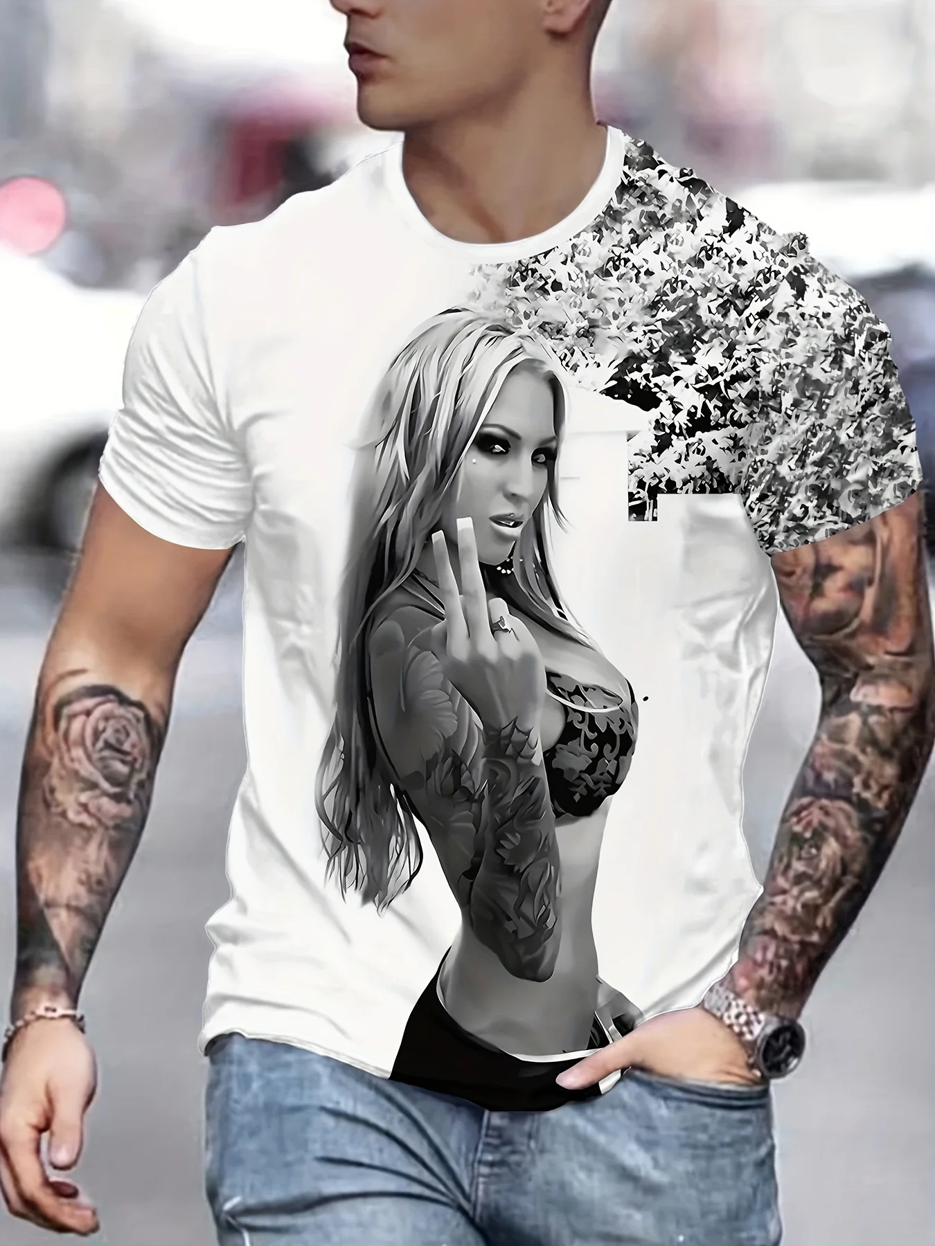 Unisex Loose Fit Breathable Lightweight Vivid Realistic 3D Full Graphic Sublimation Printed Casual Tee