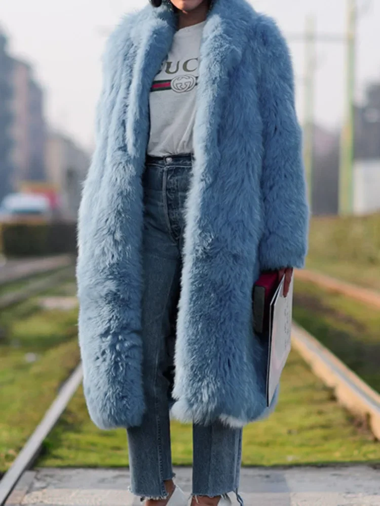 Street Fashion Jacket European Style Lapel Loose Cardigan All Match Thick Warm Faux Fur Jacket Women 2025 Autumn Winter