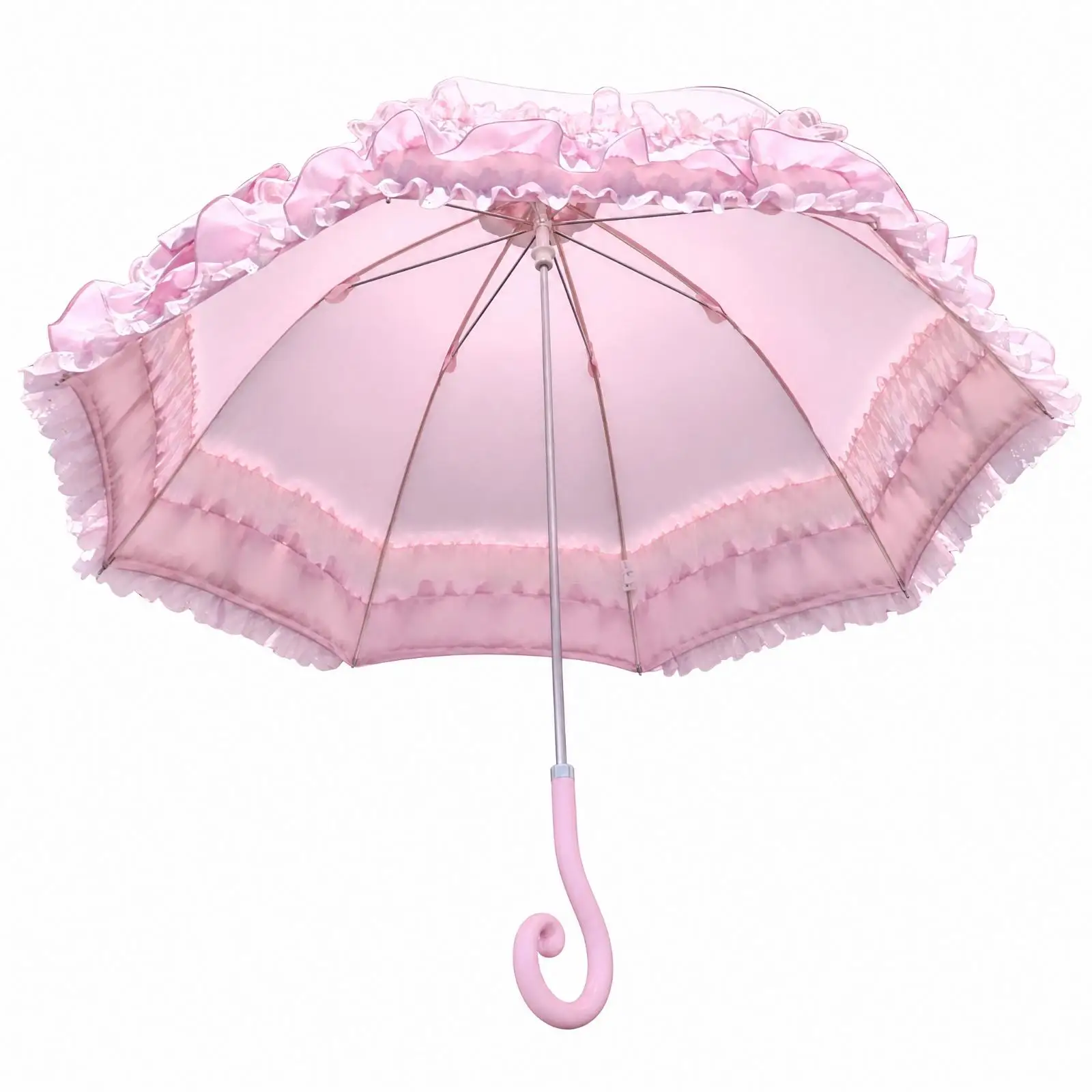 Ruffled Umbrella with Rose Detailing UPF 40safeguarding Umbrella with Hook Handle for Lolita Fashion Fans, Sunny Walks