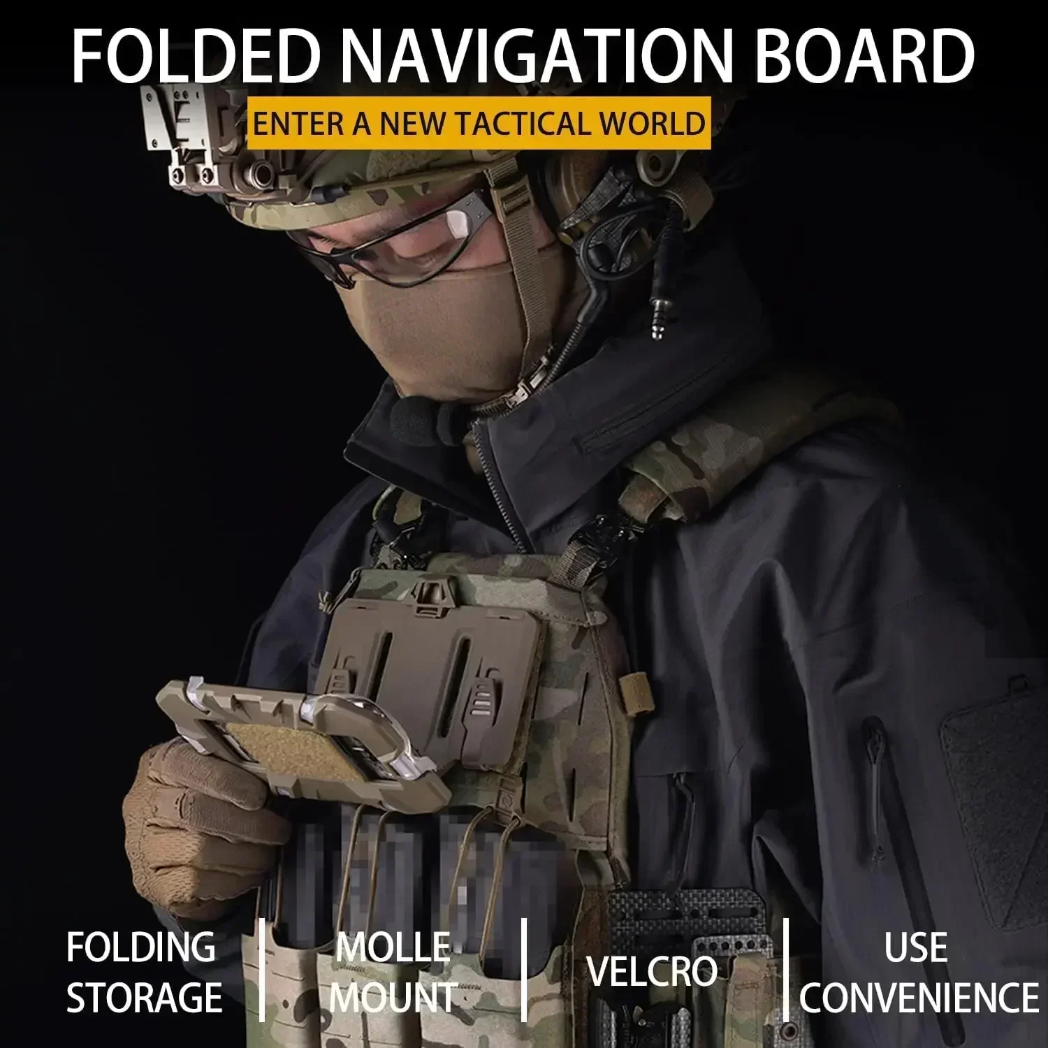 Tactical MOLLE Folding Navigation Board CS Airsoft Map Case Admin Panel Mobile Phone Holder for Screen Size 4.7-6.7in