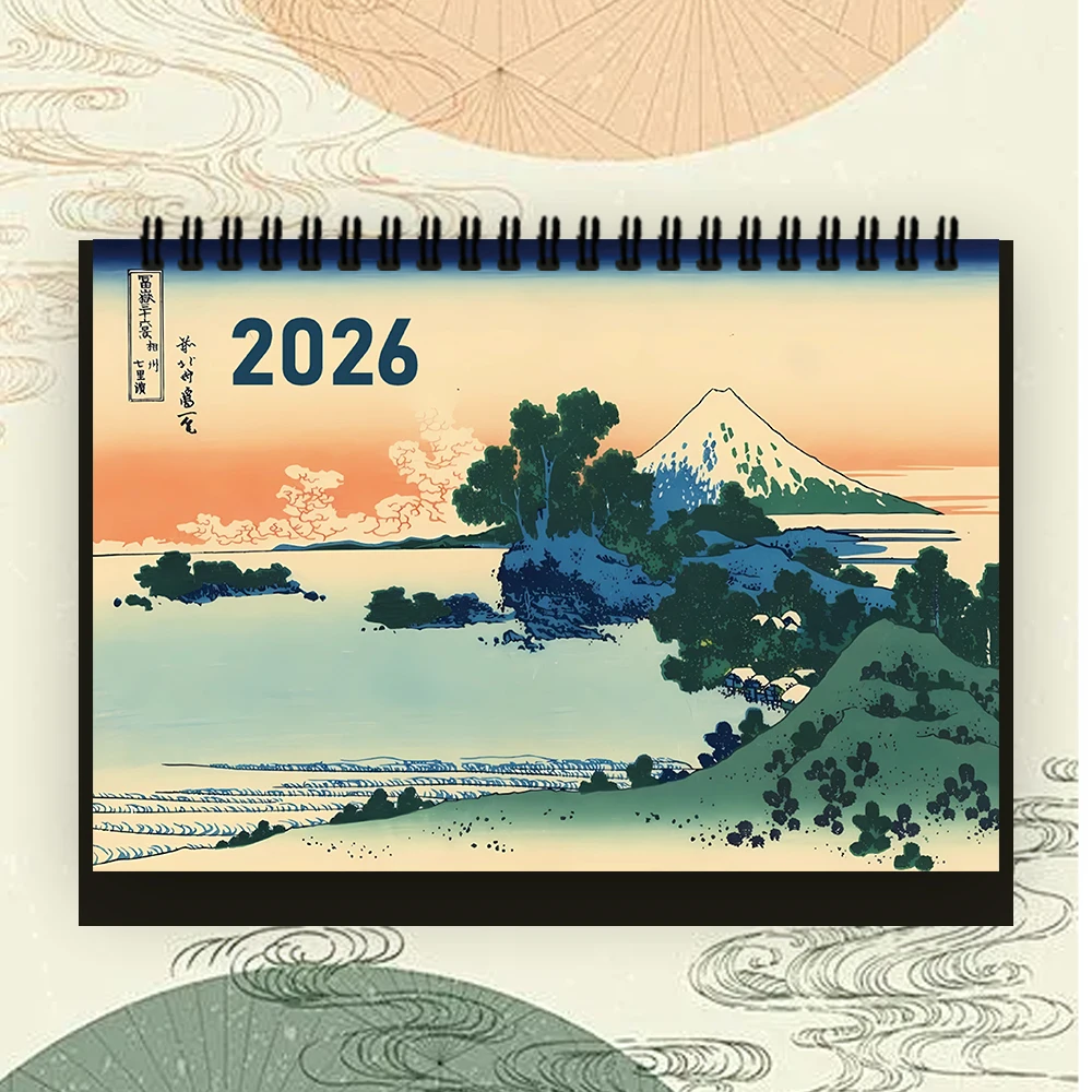 

1 шт. 2026 японский календарь Укиё-Э, ежемесячный график на 12 месяцев, настольный календарь, идеальный подарок на дни рождения, Рождество, Новый год