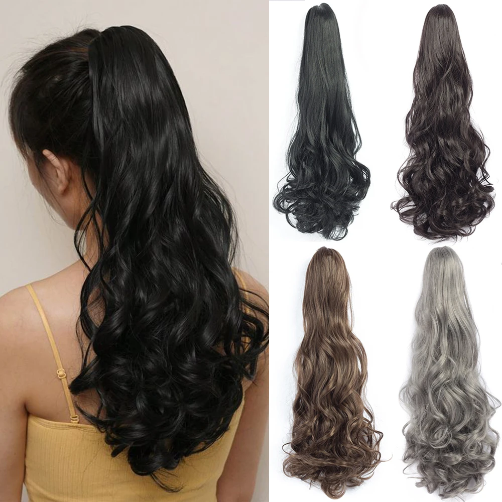 Synthetic Claw Clip Ponytail Hair Extensions Long Wavy Natural Tail False Hair For Women Horse Tail black Hairpiece