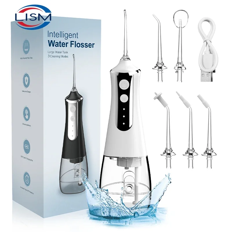 

Dental Oral Irrigator Household Water Flosser Oral Cleaning Machine 5 Nozzles 3 Modes USB Rechargeable 300ml Water Tank