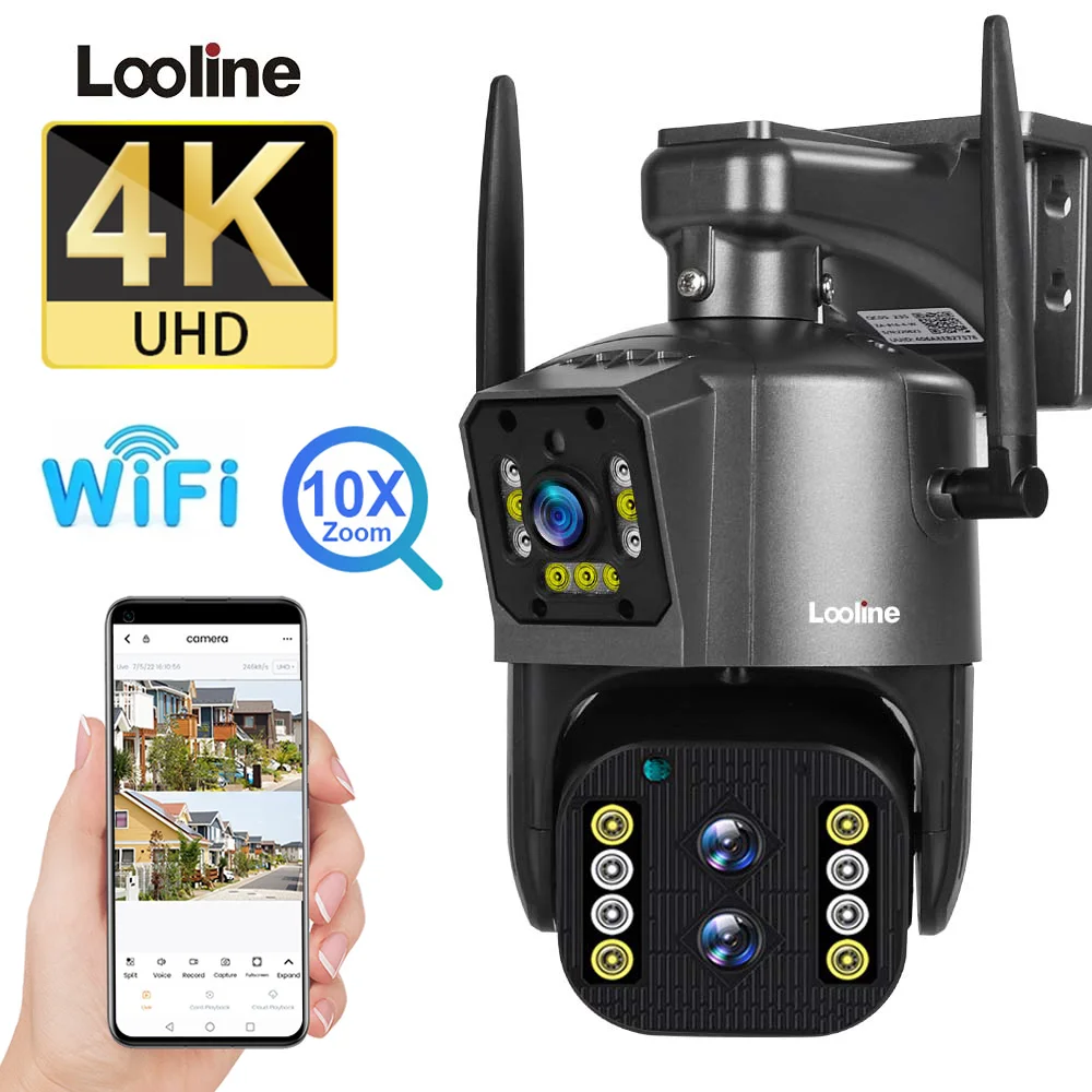 4K 8MP kamera WiFi zewnętrzna 10x Zoom optyczny PTZ wodoodporna trzy soczewki podwójny ekran AutoTracking kamery monitoringu bezpieczeństwa CCTV