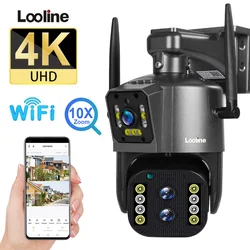 Telecamera WiFi 4K 8MP Outdoor 10x Zoom ottico PTZ telecamera di sorveglianza CCTV di sicurezza con doppio schermo impermeabile a tre lenti