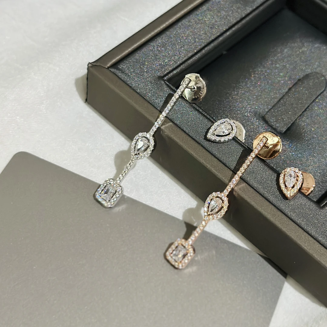 

Original boutique M brand s925 women's earrings, water droplets, square diamonds, asymmetrical earrings, personalized design