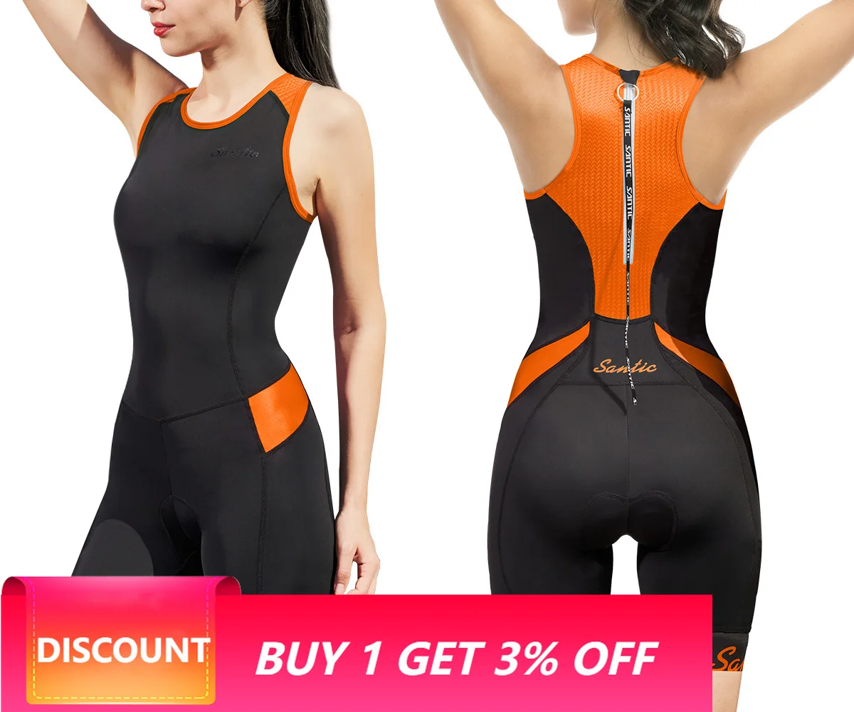 Santic Women's Triathlon Sleeveless Cycling Suit Quick-Drying Padded Breathable Tri Suit for Running Swimming Racing K9LG083