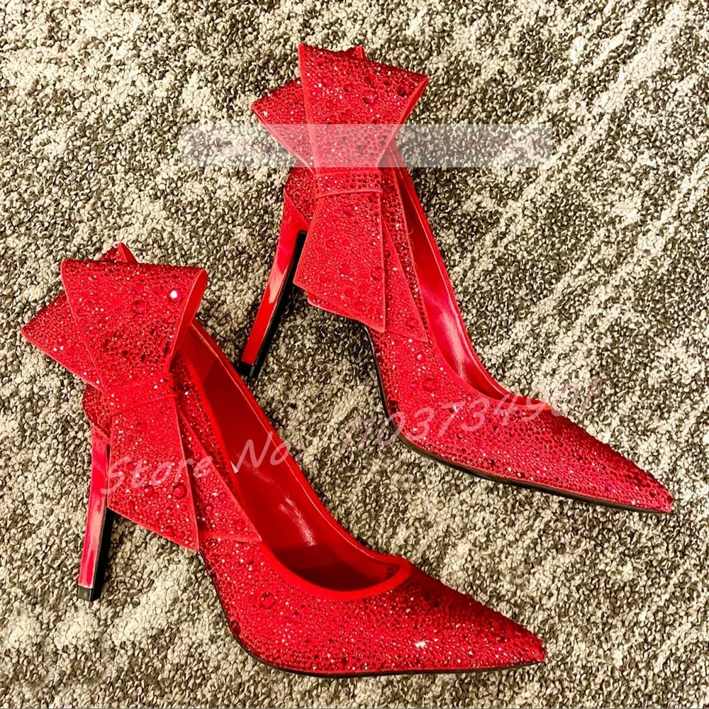 

Женские свадебные туфли-лодочки с заклепками и кристаллами-бабочками, красные туфли-лодочки на высоком каблуке-шпильке с острым носком, женские модные элегантные вечерние сексуальные туфли-лодочки