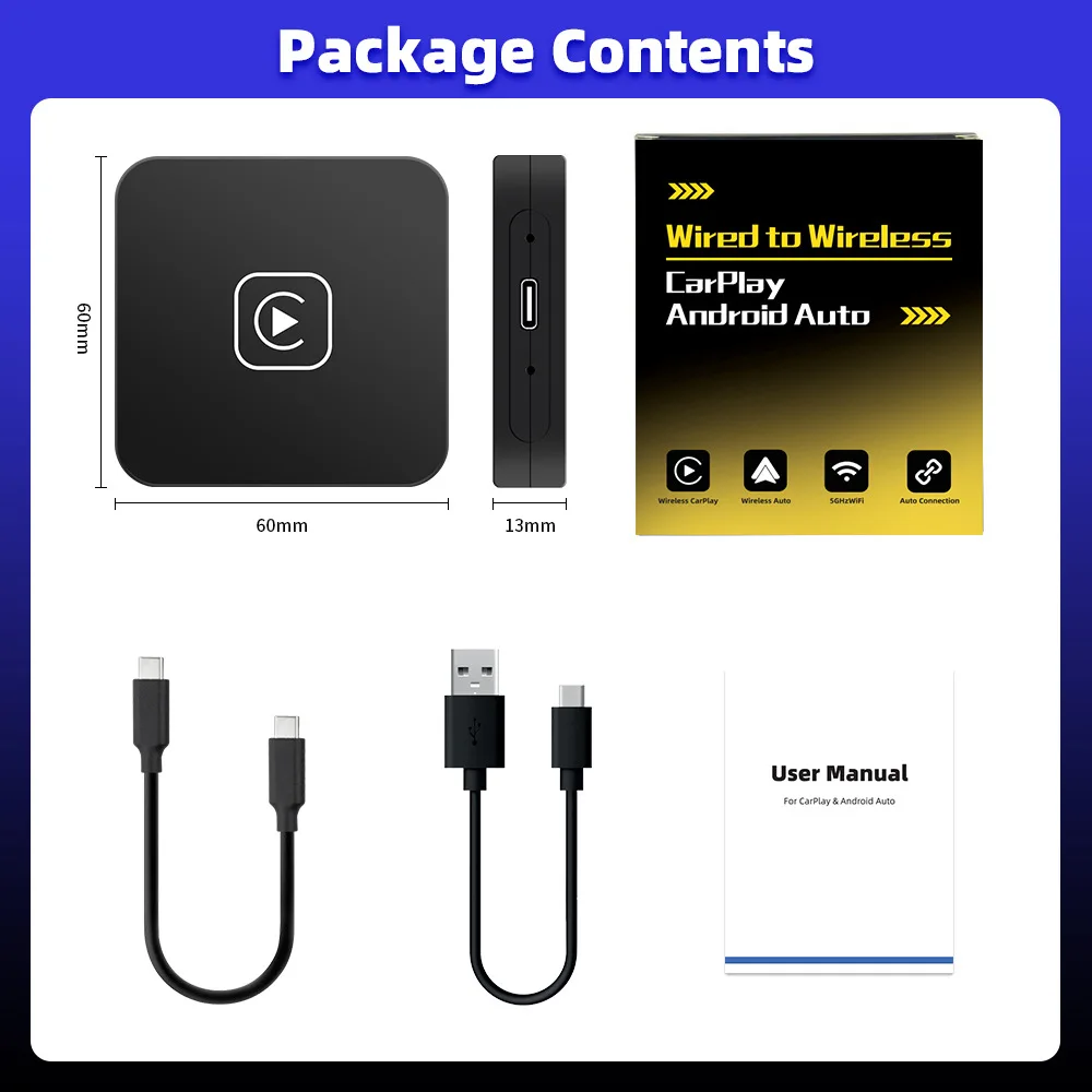 2in1 Mini Carplay&Auto Box Dongle Wired To Wireless For Audi Toyota Mazda Nissan Chevrolet Suzuki Subaru Kia Ford Opel Skoda