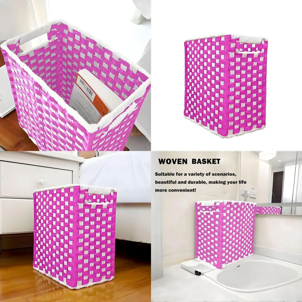 

Stylish Pink Wicker Trash Can, 3.5 Gallon Fabric Bin, Waterproof Decorative Wastebasket for Home & Office Use
