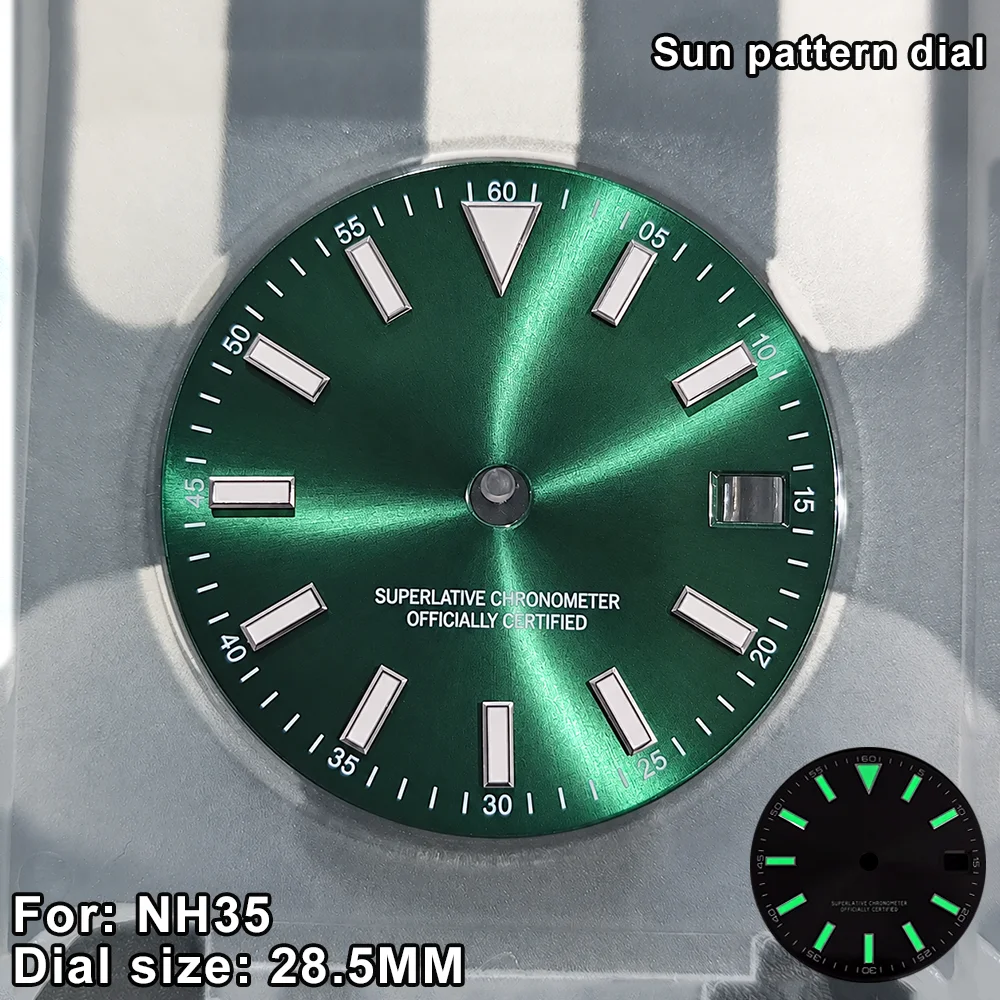 28.5MM NH35 Dials Fit NH35 Movement Dial NH35 C3 Green Luminous Dial NH35 Enamel Dial NH35 Sun pattern dial Dial Accessories  ﻿
