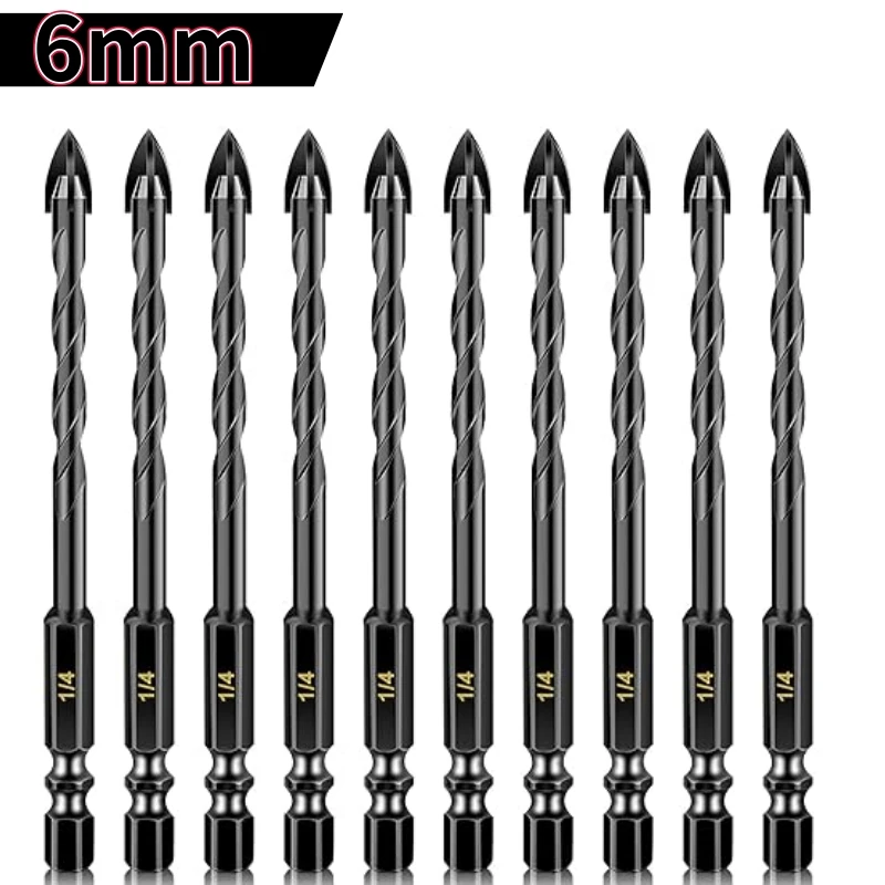 10 Pack Concrete Drill Bits Masonry Drill Bit Set 6mm Tungsten Carbide Drill Bit Set For Tile/Ceramic/Glass/Brick Drilling Tools