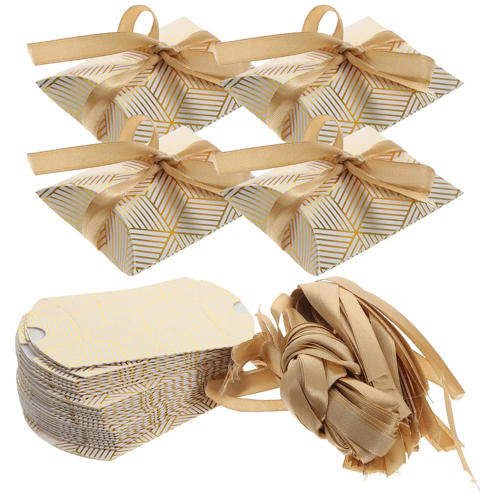 

50 Pcs Gold Stitched Pillow Boxes for Wedding Party Favor Gifts Lightweight Compact Candy Packaging Containers